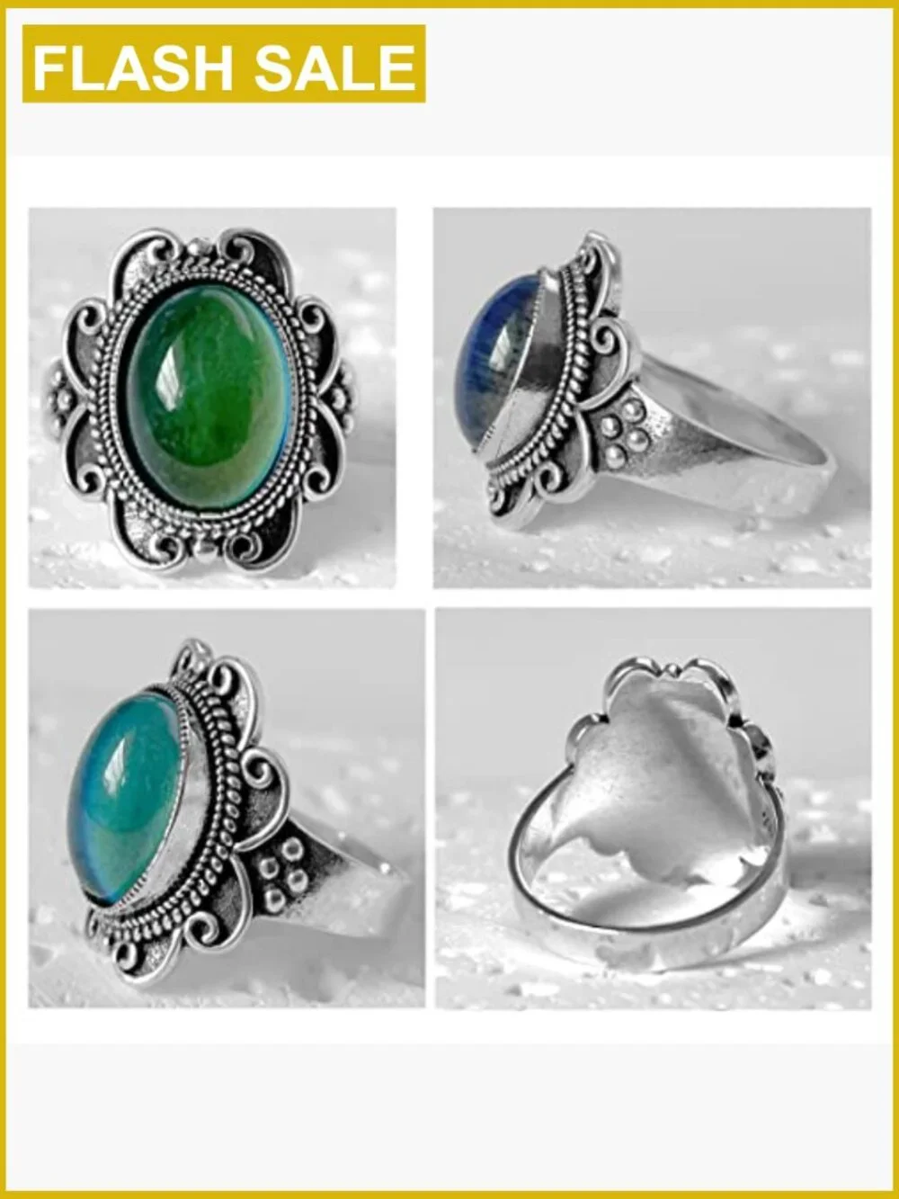 925 Sterling Silver Oval Changing Crystal Ring Mystery Temperature Ring
